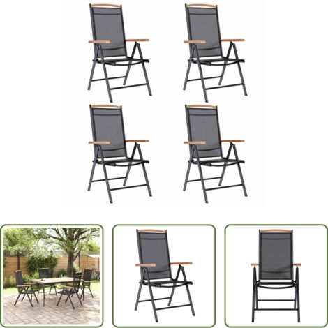 Sedie pieghevoli -  Sedie da Giardino Pieghevoli 4 pz in Alluminio e Textilene Nere