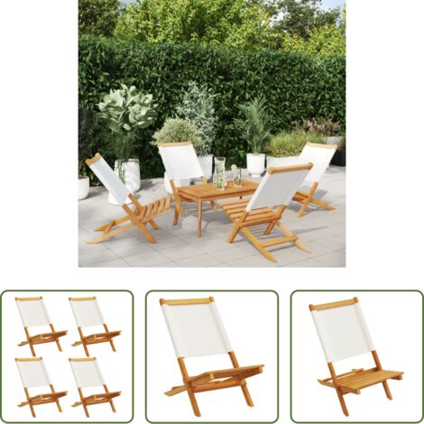 Sedie pieghevoli -  Sedie da Giardino Pieghevoli 4pz Bianco Crema Tessuto e Legno