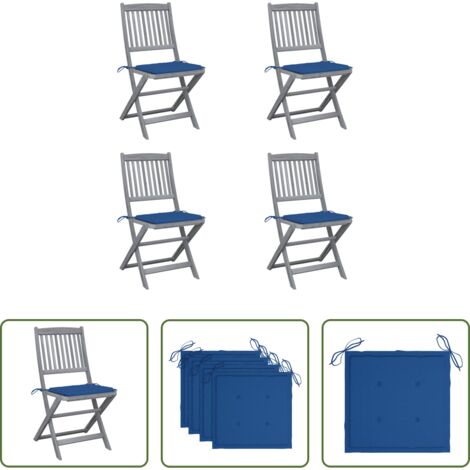 Sedie pieghevoli -  Sedie da Giardino Pieghevoli 4pz con Cuscini in Massello Acacia