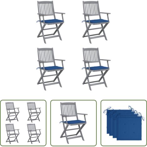 Sedie pieghevoli -  Sedie da Giardino Pieghevoli 4pz con Cuscini in Massello Acacia