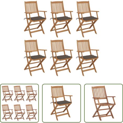 Sedie pieghevoli -  Sedie da Giardino Pieghevoli 6 pz con Cuscini Massello Acacia