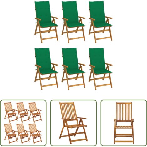 Sedie pieghevoli -  Sedie da Giardino Pieghevoli 6 pz con Cuscini Massello Acacia