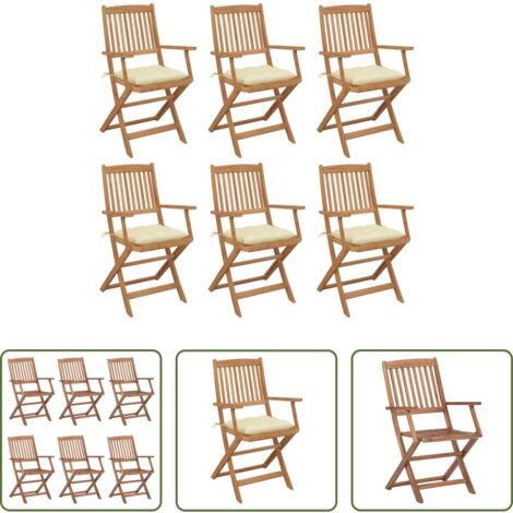 Sedie pieghevoli -  Sedie da Giardino Pieghevoli 6 pz con Cuscini Massello Acacia