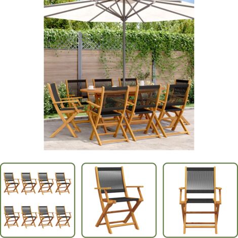 Sedie pieghevoli -  Sedie da Giardino Pieghevoli 8pz Nere Legno Massello di Acacia