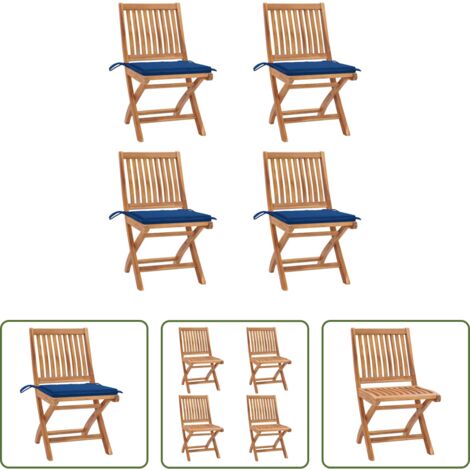 Sedie pieghevoli -  Sedie da Giardino Pieghevoli con Cuscini 4 pz Massello di Teak