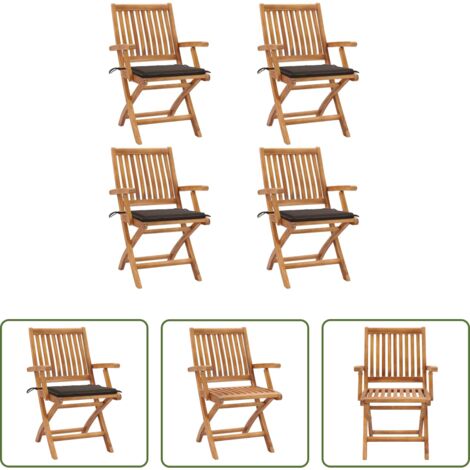 Sedie pieghevoli -  Sedie da Giardino Pieghevoli con Cuscini 4 pz Massello di Teak
