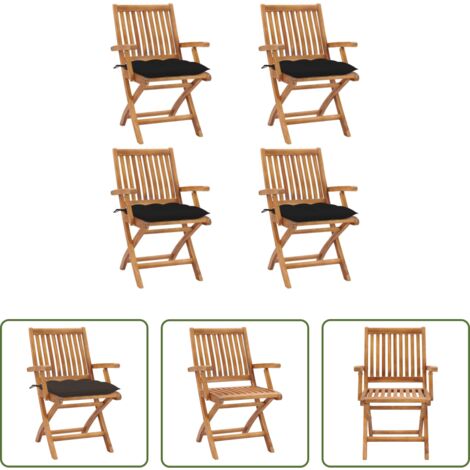 Sedie pieghevoli -  Sedie da Giardino Pieghevoli con Cuscini 4 pz Massello di Teak