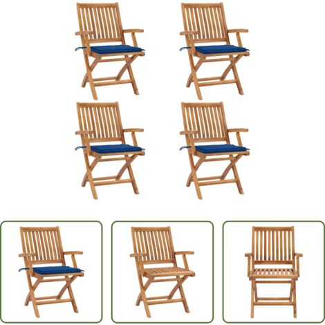 Sedie pieghevoli -  Sedie da Giardino Pieghevoli con Cuscini 4 pz Massello di Teak