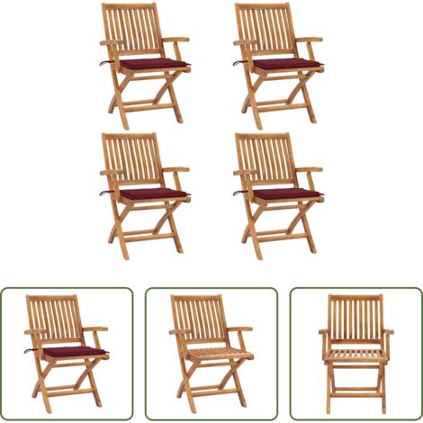 Sedie pieghevoli -  Sedie da Giardino Pieghevoli con Cuscini 4 pz Massello di Teak