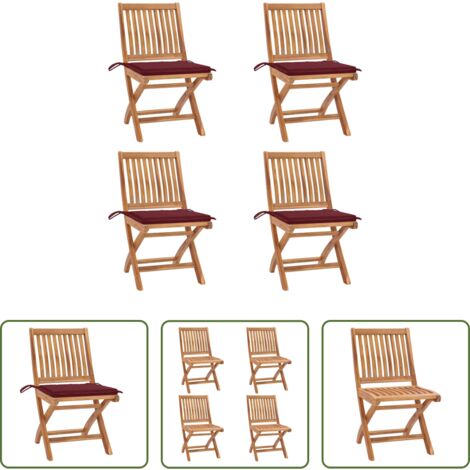Sedie pieghevoli -  Sedie da Giardino Pieghevoli con Cuscini 4 pz Massello di Teak