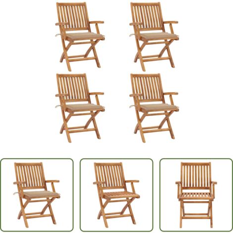 Sedie pieghevoli -  Sedie da Giardino Pieghevoli con Cuscini 4 pz Massello di Teak