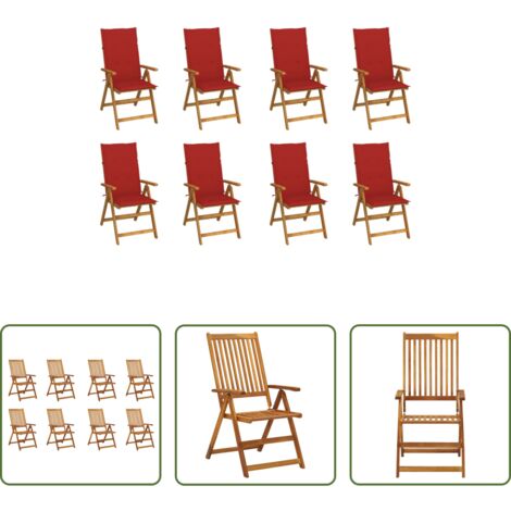 Sedie pieghevoli -  Sedie da Giardino Pieghevoli con Cuscini 8 pz Massello Acacia