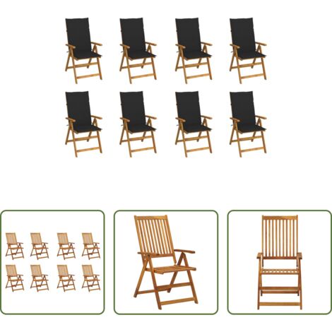 Sedie pieghevoli -  Sedie da Giardino Pieghevoli con Cuscini 8 pz Massello Acacia