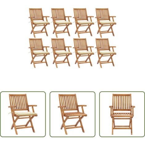 Sedie pieghevoli -  Sedie da Giardino Pieghevoli con Cuscini 8 pz Massello di Teak