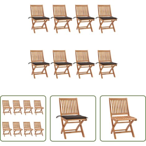 Sedie pieghevoli -  Sedie da Giardino Pieghevoli con Cuscini 8 pz Massello di Teak