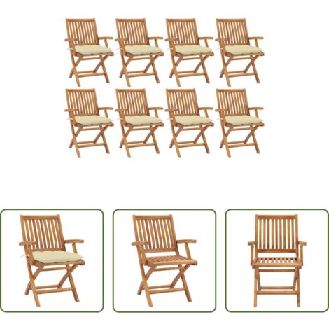 Sedie pieghevoli -  Sedie da Giardino Pieghevoli con Cuscini 8 pz Massello di Teak