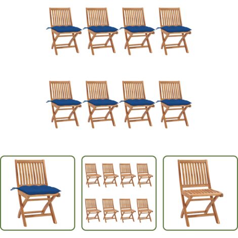 Sedie pieghevoli -  Sedie da Giardino Pieghevoli con Cuscini 8 pz Massello di Teak