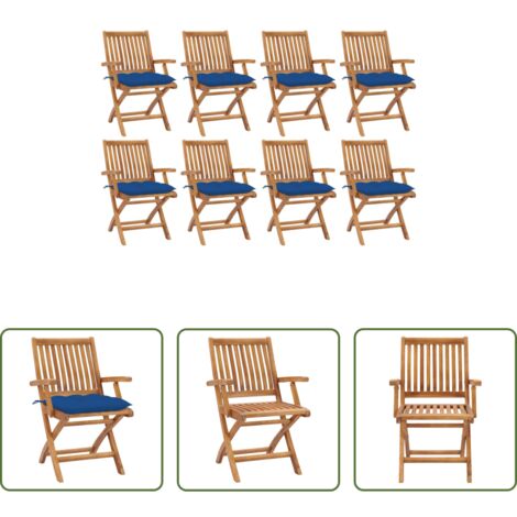 Sedie pieghevoli -  Sedie da Giardino Pieghevoli con Cuscini 8 pz Massello di Teak