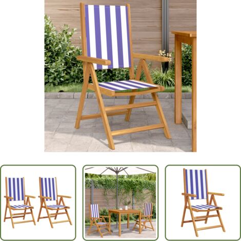 Sedie pieghevoli -  Sedie Giardino 2pz Blu e Bianco Legno Massello Acacia e Tessuto