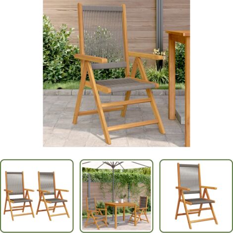 Sedie pieghevoli -  Sedie Giardino 2pz Grigie Legno Massello Acacia e Polipropilene