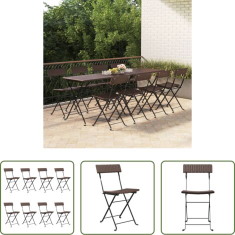 Sedie pieghevoli -  Sedie Pieghevoli da Bistrò 8 pz Marroni Polyrattan e Acciaio