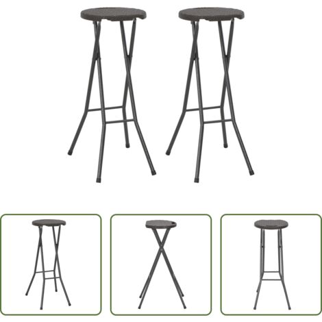 Sedie pieghevoli -  Sgabelli da Bar Pieghevoli 2 pz HDPE e Acciaio Marroni Rattan