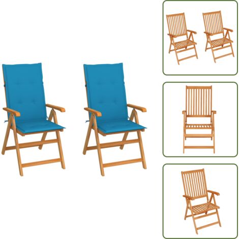Sedie pieghevoli - vidaXL Sedie da Giardino 2 pz con Cuscini Blu in Massello di Teak - Cuscini per sedie