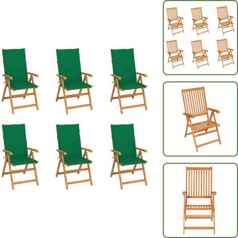 Sedie pieghevoli - vidaXL Sedie da Giardino 6 pz con Cuscini Verdi in Massello di Teak - Sedie da esterno