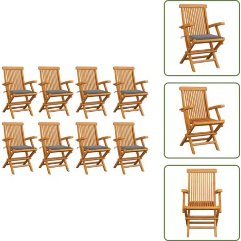 Sedie pieghevoli - vidaXL Sedie da Giardino con Cuscini Grigi 8 pz Legno Massello di Teak - Cuscini per seduta