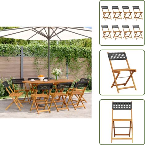 Sedie pieghevoli - vidaXL Sedie Giardino Pieghevoli 8pz Nere Polyrattan e Legno Massello - Sedie in rattan