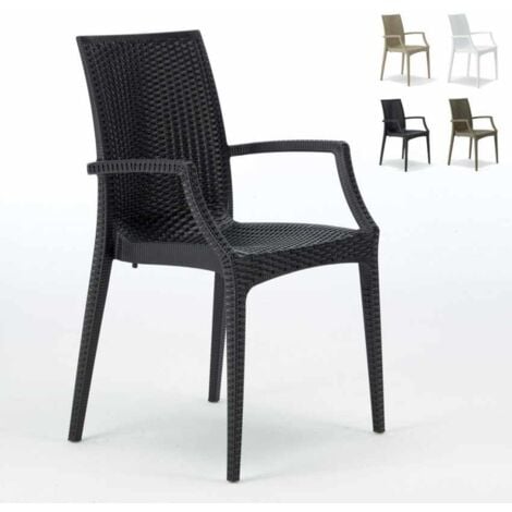 Sedie poltrona con braccioli bar giardino Poly rattan Bistrot Arm Grand Soleil - Nero