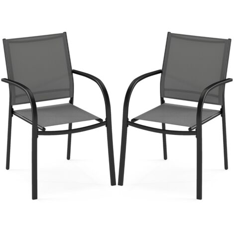 Sedie pranzo impilabili metallo seduta schienale traspiranti giardino Set 2 sedie giardino piscina balcone Grigio