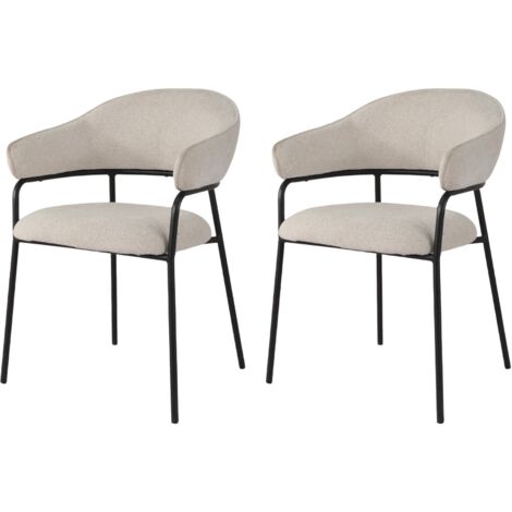 Sedie Rebecca Mobili Bakla 82,5x57x56,5 Tessuto Poliestere Acciaio Bianco Perla Nero Moderno SET 2 pezzi
