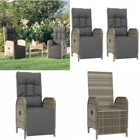 Sedie Reclinabili da Esterno con Cuscini 2 pz Polyrattan Grigie - Sedie reclinabili - Sedie da esterno