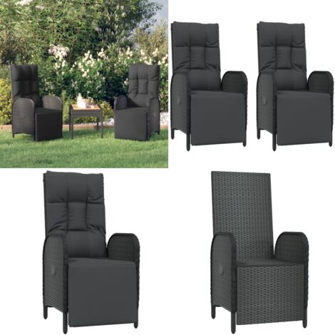 Sedie Reclinabili da Esterno con Cuscini 2 pz Polyrattan Nere - Sedie reclinabili - Sedie da esterno