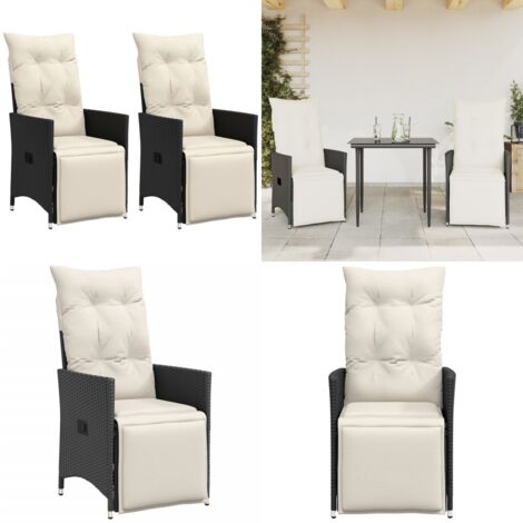 Sedie Reclinabili da Giardino 2 pz con Cuscini Nero Polyrattan - Sedie da esterno - Sedie con cuscino