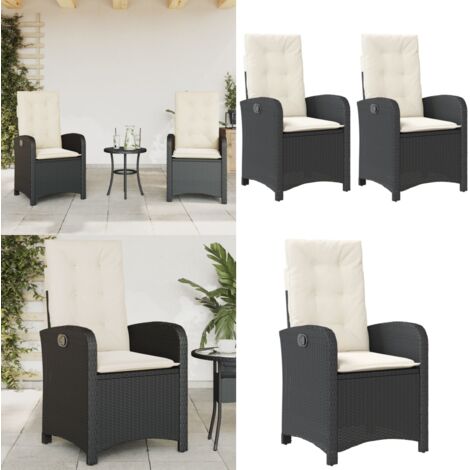 Sedie Reclinabili da Giardino 2 pz con Cuscini Nero Polyrattan - Sedie da esterno - Sedie con schienale regolabile