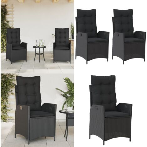 Sedie Reclinabili da Giardino 2 pz con Cuscini Nero Polyrattan - Sedie da esterno - Sedie con schienale regolabile