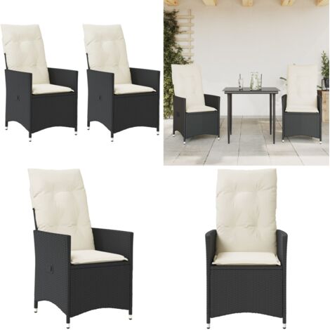 Sedie Reclinabili da Giardino 2 pz con Cuscini Nero Polyrattan - Sedie da esterno - Sedie con schienale regolabile