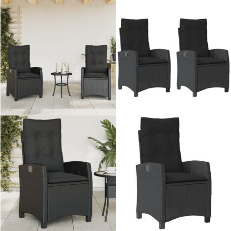 Sedie Reclinabili da Giardino 2 pz con Cuscini Nero Polyrattan - Sedie da esterno - Sedie con schienale regolabile