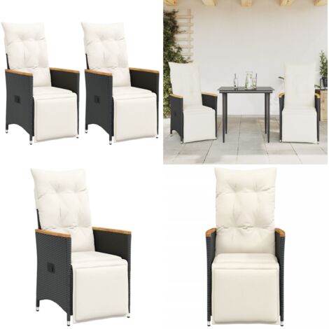 Sedie Reclinabili da Giardino 2 pz con Cuscini Nero Polyrattan - Sedie reclinabili - Sedie da esterno