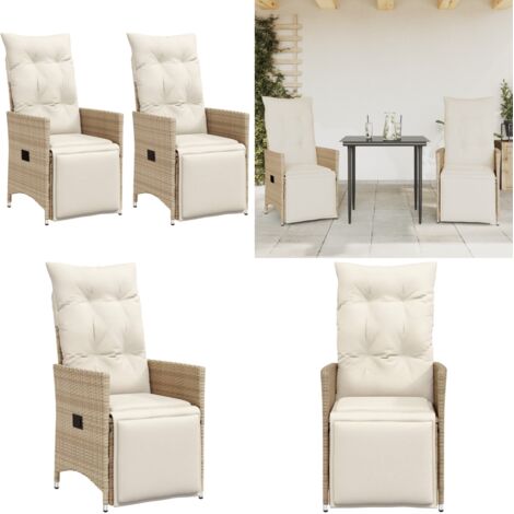 Sedie Reclinabili da Giardino 2pz con Cuscini Beige Polyrattan - Sedie da esterno - Sedie con cuscino