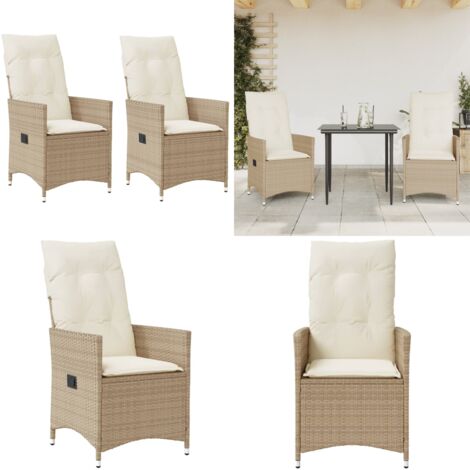 Sedie Reclinabili da Giardino 2pz con Cuscini Beige Polyrattan - Sedie da esterno - Sedie con schienale regolabile
