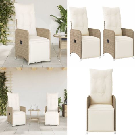 Sedie Reclinabili da Giardino 2pz con Cuscini Beige Polyrattan - Sedie da giardino con cuscini - Sedie da esterno