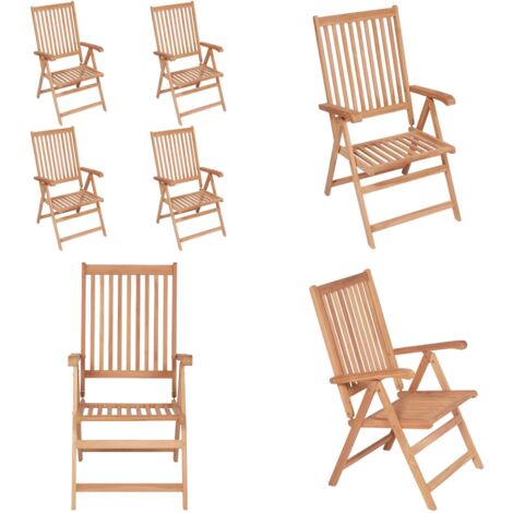 Sedie Reclinabili da Giardino 4 pz in Legno Massello di Teak - Sedie in teak - Sedie pieghevoli
