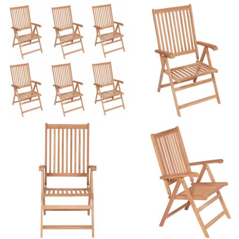 Sedie Reclinabili da Giardino 6 pz in Legno Massello di Teak - Sedie in teak - Sedie pieghevoli