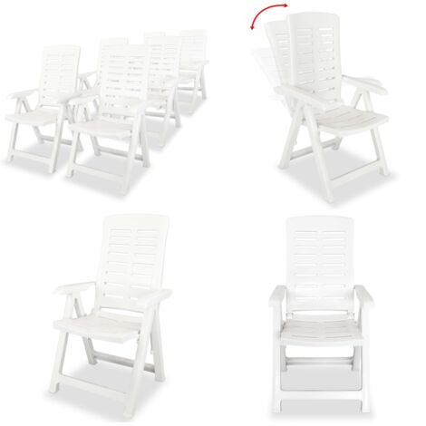 Sedie Reclinabili da Giardino 6 pz in Plastica Bianche - Sedie pieghevoli - Sedie reclinabili