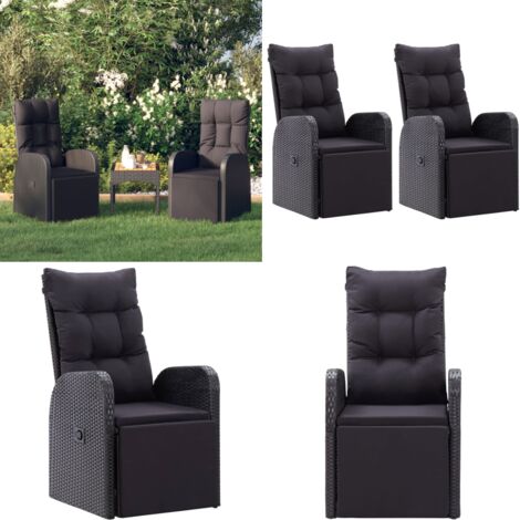 Sedie Reclinabili da Giardino con Cuscini 2pz Nero Polyrattan - Sedie da terrazza - Sedie da giardino con cuscino