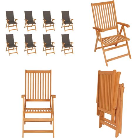 Sedie Reclinabili da Giardino con Cuscini 8 pz Massello di Teak - Sedie in teak - Sedie reclinabili
