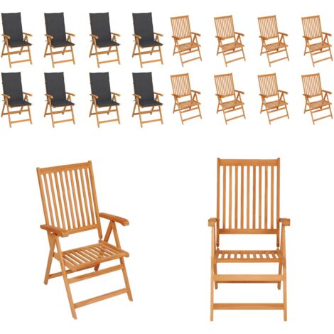 Sedie Reclinabili da Giardino con Cuscini 8 pz Massello di Teak - Sedie in teak - Sedie reclinabili